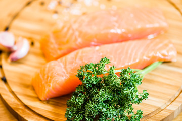 Salmon fish steck on the cutting board