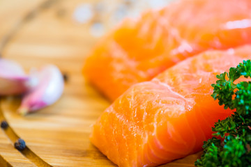 Salmon fish steck on the cutting board