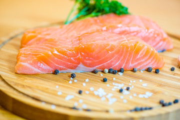Salmon fish steck on the cutting board