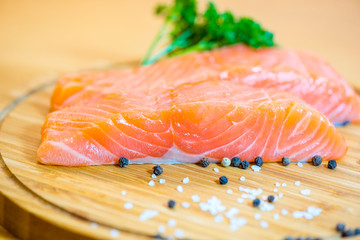 Salmon fish steck on the cutting board
