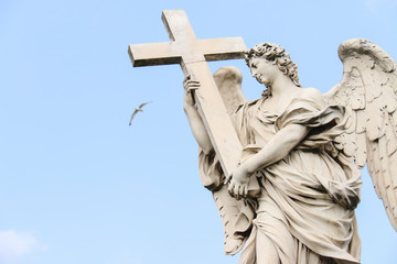 Marble Archangel on the bridge of Sant Angelo Castle  in Rome, Italy