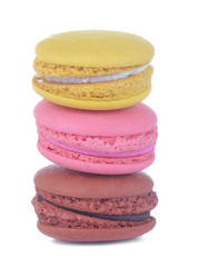 Macarons. french multicolored macaroons cakes. Small french sweet cake on white isolated background. Dessert. Sweets.
