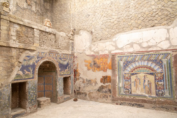 City of Herculaneum near Naples, Italy which was destroyed and buried during the eruption of Mount...