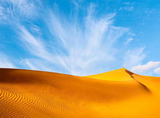 Plakat Amazing view of sand dunes in the Sahara Desert. Location: Sahara Desert, Merzouga, Morocco. Artistic picture. Beauty world.