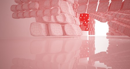 Naklejka premium Abstract drawing white parametric interior multilevel public space with window. 3D illustration and rendering.