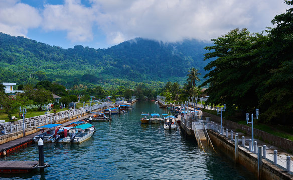 Tioman Island Marina. Tioman tropical island in Malaysia. South China sea. Southeast Asia.
