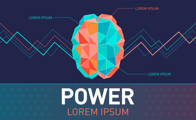 Vector_Brain_Banner brain symbol colored polygons graph of dynamics