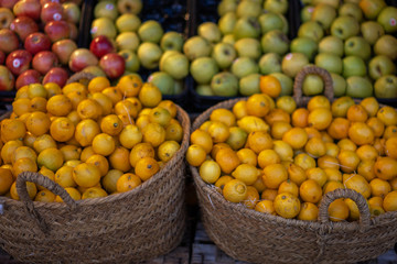 Fruits and vegetables at a farmers market. Bio, healthy food. Vegetarian food.