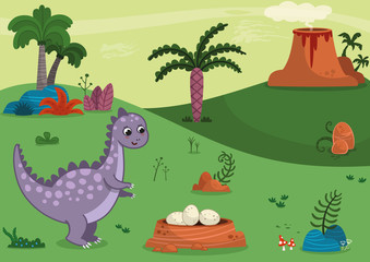 Illustration of the Dinosaur in Prehistoric Age Theme. Vector illustration.