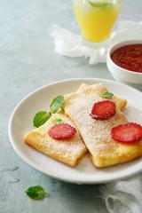 Baked Sweet Ricotta Crepes / Homemade thin pancakes with cottage cheese stuffing