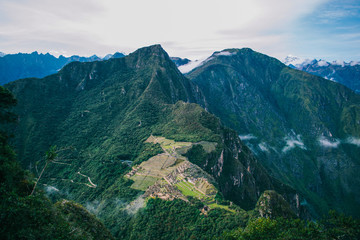 Naklejka premium Amazing view in spectacular high mountains during the cloudy afternoon in the deep valley near Cuzco, Peru.