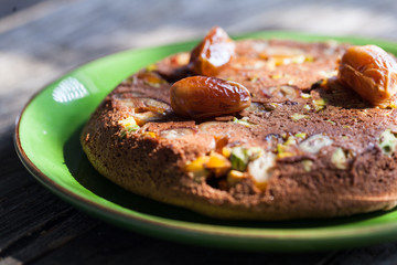 chocolate pudding with pistachios and figs