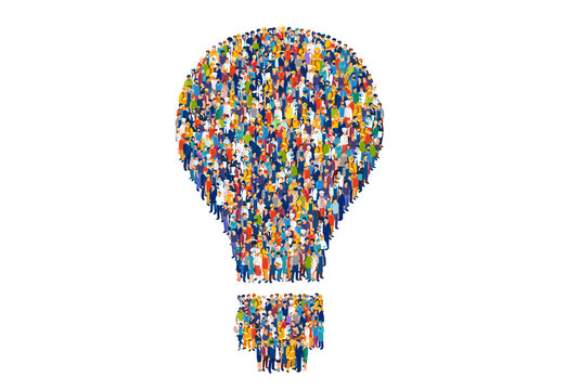 Vector of diverse group of people shaped as a light bulb