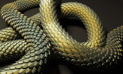 gold сhinese dragon tail 3D illustration on black background