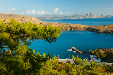 Vista desde la Acrópolis, Pueblo de Lindos, Isla de Rodas, Dodecaneso, Grecia