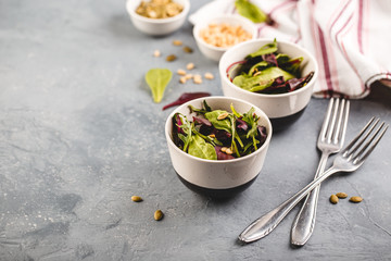 Fresh salad mix of baby spinach, arugula leaves and chard