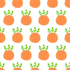Hand drawn kokedama seamless pattern on white font cartoon minimalism