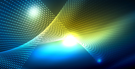 Obraz premium Color neon lights with waves abstract background