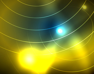 Blue neon circles, abstract circular lines. Glowing circle abstract pattern background