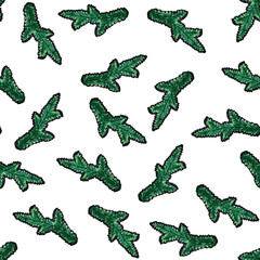 Christmas seamless pattern hand-drawn. Green branch of the Christmas tree on a white background.