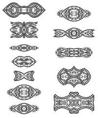 Deco borders. Black and white classical ornamental pattern. Beautiful templates for design. Vector set of 12.