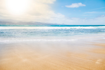 Sky, sea and sand on a beach. Summer day.