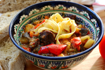 Lagman.Traditional national dish - lagman of Uzbekistan, Kazakhstan, Tajikistan and Asia kitchen