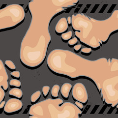seamless pattern with naked feet, variations of human soles on dark flat background with grunge effects, ideal for print, textile, web, and other designs, eps10 vector illustration - 265815418