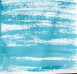 Sea watercolor. Blue lines watercolor stains abstract background. Hand drawn illustration