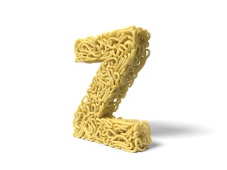 noodle in shape of Z letter. curly spaghetti for cooking. 3d illustration