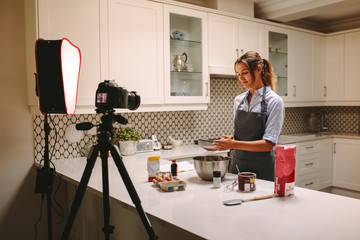 Recording content for the food vlog