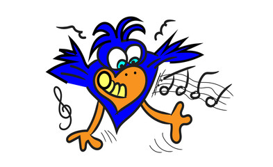 vector illustration of blue bird, love to dance with music,blue bird in the mood