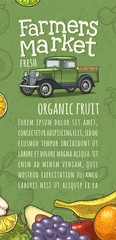 Retro pickup truck engraving. Handwriting lettering Farmers market