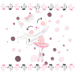 Hand drawn beautiful, cute, little blonde pretty cat
