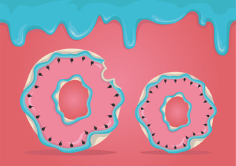 Whole and bitten delicious Latin letters O in the form of cookies with watermelon icing.