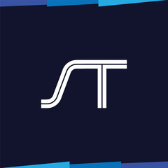 ST Initial Letter Line Logo Vector