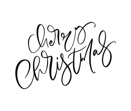 Merry Christmas hand drawn lettering. Vector illustration Xmas calligraphy on white background. Isolated calligraphic element for banner, postcard, poster design greeting card