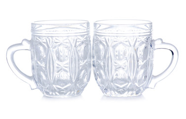 Glass beer mugs on a white background. Isolation.