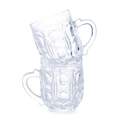 Glass beer mugs on a white background. Isolation.