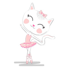 Hand Drawn Cute Cat, ballerina illustration, children print