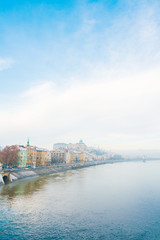 Fototapeta premium BUDAPEST, HUNGARY - January 16,2018: view of historic architectural in Budapest from Danube