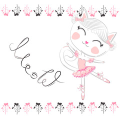 cat in a crown, pink ballet tutu. Isolated objects on white background.