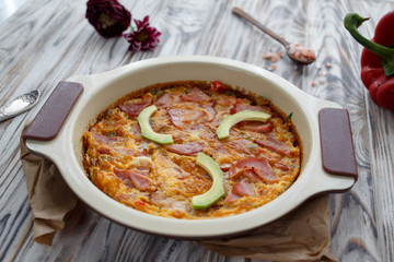 breakfast with omelet and avocado homemade