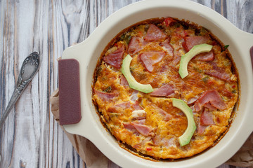 breakfast with omelet and avocado homemade