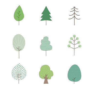 Collection of illustrations of various trees.
