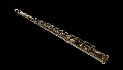 Flutes classical orchestra musical instrument closeup isolated on black background
