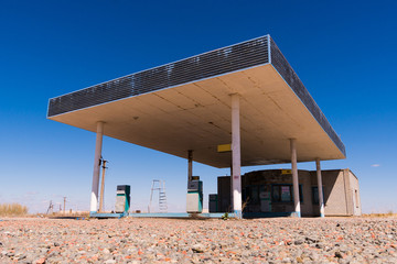 Old abandoned roadside truck stop fuel station near the small Texas town of Sierra Blanca