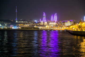 Fototapeta na wymiar Night view of the television tower. The Republic of Azerbaijan