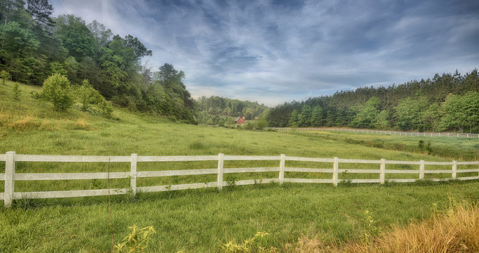 "The Quilted Barn" a white fence and red barn ZDS Americana Landscapes Collection