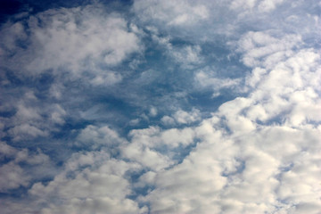 blue sky and white clouds.Freshness of the new day.Bright blue background.Relaxing feeling like being in the sky.